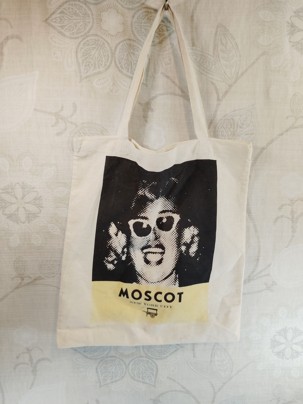 MOSCOT Canvas Shoulder Bag in Cream with Black & Yellow Graphic